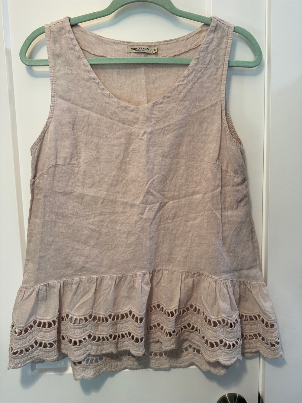 Valentina Naldo Women's Tan Eyelet Hem 100% LinenTank size M